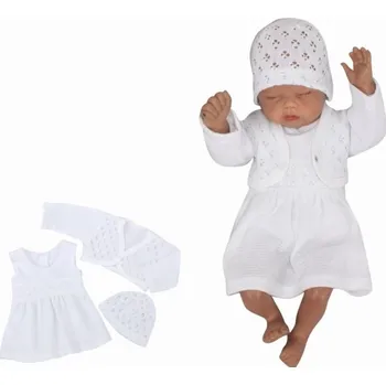 Kojenecká souprava Z&Z 3-dílná pletená sada šatičky, bolérko a čepička - bílá, vel. 68