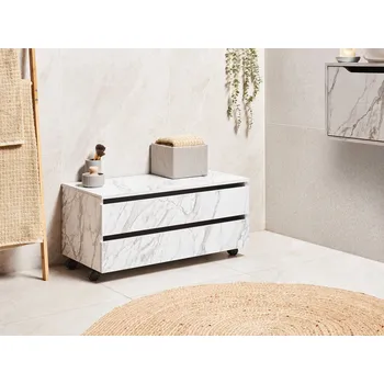 Koupelnový nábytek Koupelnová skříňka bílá mramor MDP syntetický materiál kolečka zásuvky nábytek do koupelny Beliani