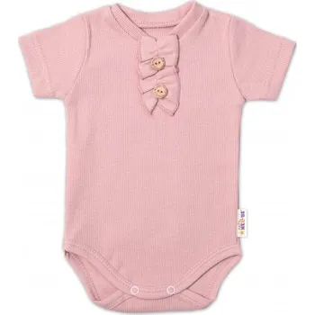 Baby Nellys Kojenecké žebrované body s knoflíčky kr. rukáv, Girl - pudrové, vel. 86