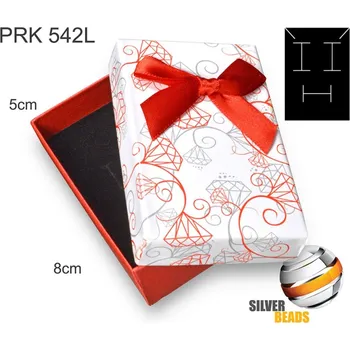 Dárková krabička Krabička na šperky. Materiál papír+mašle . Ozn. PRK 542L. Velikost 5x8cm. Barva Bílo/Červená s ornamenty.