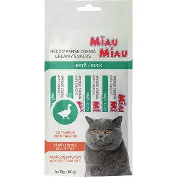 Pamlsek pro kočku Miau Miau Creamy Snacks Cat kachní 15 g (4 pack)