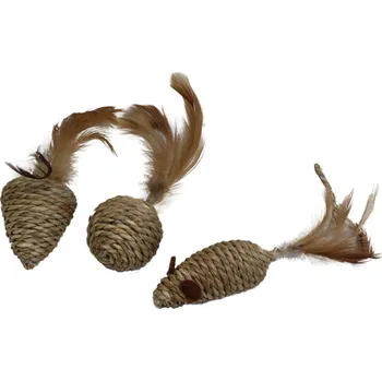 Hračka pro kočku PAPILLON Hračka pro kočky z mořské trávy s peřím - myš, koule, kužel