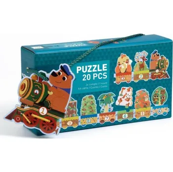 puzzle pro nejmenší Djeco puzzle vlak se zvířátky a čísly 20 dílků