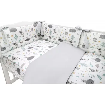 Dětsný nábytek BABY NELLYS 3-dílná sada Mantinel s povlečením, New Forest Friends, šedá, 135x100 cm