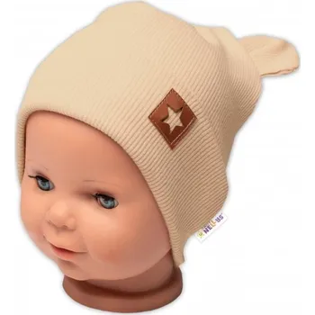 Čepice Baby Nellys Žebrovaná dvouvrstvá čepice s oušky TEDDY - béžová