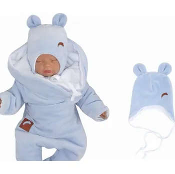 Čepice Z&Z Velurová čepice na zavazování s oušky, modrá, 80/86