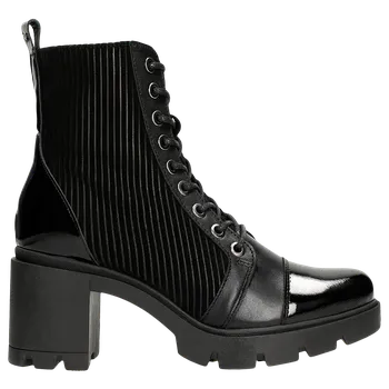 Dámská obuv Černé Dámské Kotníkové Boty Na Podpatku S Zateplením Pleteninou A Kožešinou Wojas 6410671 41