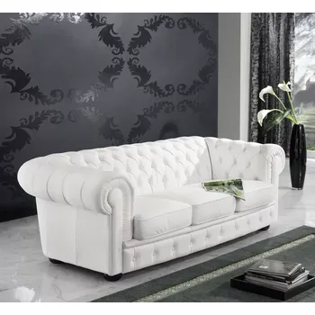 Pohovka ASKONT Chesterfield Windsor bílá Kožená pohovka 3M Puncovaná / bez puncování