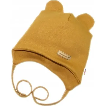 Dětská móda Čepička na zavazování, bavlna, Little Teddy, Baby Nellys, hořčicová, vel. 86/92