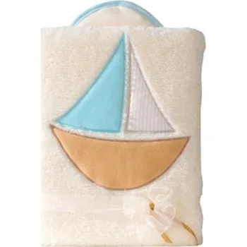 Dětská deka Mamo Tato Oboustranná chlupáčková dečka s vyšívkou 75 x 90 cm, Lodička, béžová