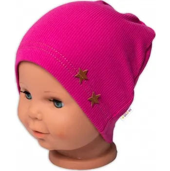 Pokrývka hlavy Baby Nellys Žebrovaná čepice Hvězdičky - malinová, vel. 92/98