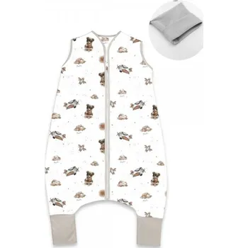 Spací pytel pro miminko Letní spací vak se zahrnovacími nohavičkami, bavlna, Méďa pilot - bílá, béžová, vel. S