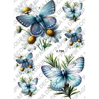 Umělecký papír Rýžový a soft papír na decoupage - Motýli - KB0766 Materiál: Soft, Rozměr: A4