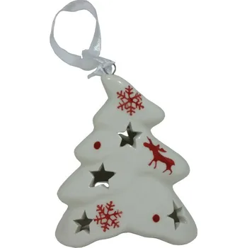 Vánoční dekorace Zvonek keramický bílý stromek 3003373