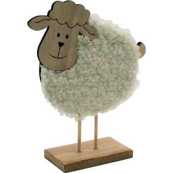 Velikonoční dekorace dřevěná ovečka s plyšem 4000002