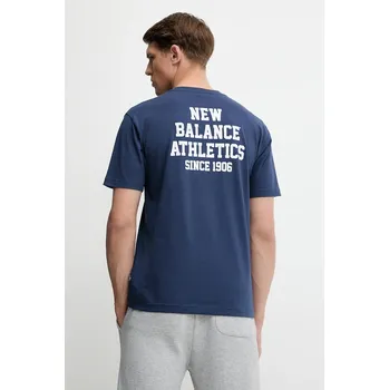 Pánské tričko Bavlněné tričko New Balance pánské, tmavomodrá barva, s potiskem, MT51526NNY 59X, vel. M