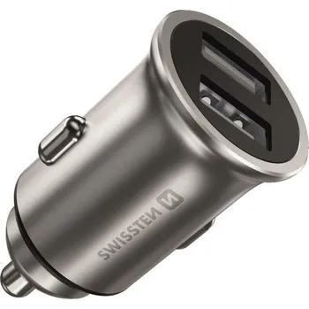 Mobilní telefon Nabíječka do auta Swissten CL adaptér 2x USB 4.8A metal stříbrná