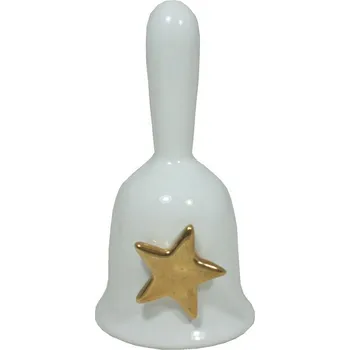 Vánoční dekorace Zvonek keramický bílý se zlatou hvězdou 14,5cm 3003369