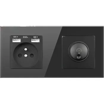 Elektrická zásuvka SRAN Elektrická zásuvka 230V+2USB 5V/2,1A + LED otočný stmívač v rámečku 172mm, černý sklo