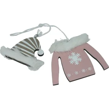 Vánoční dekorace Dekorace závěsný set růžový svetr a čepice 3001189