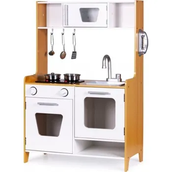 Dětská kuchyňka Eco Toys Dřevěná dětská Retro kuchyňka se světlem a zvukem