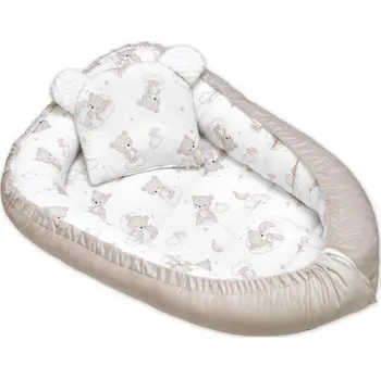 Hnízdečko pro miminko Oboustranné hnízdečko s polštářkem, Bavlna/Velvet, 50x80 cm, Malý medvídek, bílá, béžová