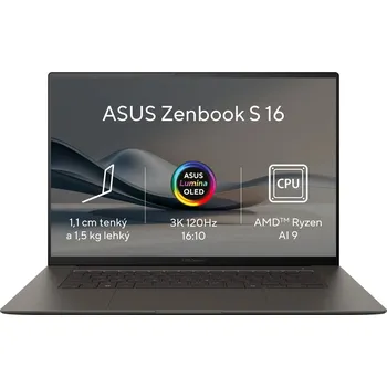 Notebook ASUS NTB Zenbook S 16 OLED (UM5606WA-OLED218X), AI9-HX370, 16" 2880 x 1800, 32GB, 2TB SSD, Radeon, W11 Pro, Gray