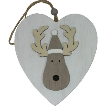 Vánoční dekorace Dekorace závěsné srdce bílé se sobíkem 12cm 3001106