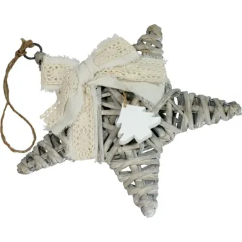 Vánoční dekorace Hvězda ratan zdobená šedá 20cm 3003341