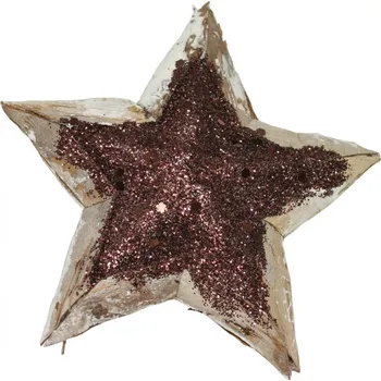 Vánoční dekorace Hvězda dřevěná hnědé třpytky 10cm 3003311