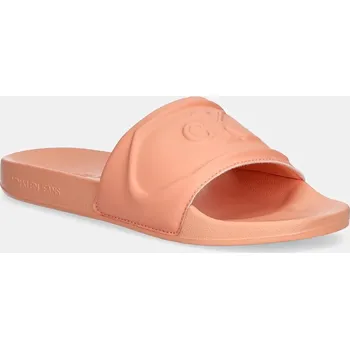 Dámské pantofle Pantofle Calvin Klein Jeans SLIDE PU HF MG dámské, oranžová barva, YW0YW01879 20X, EUR 36