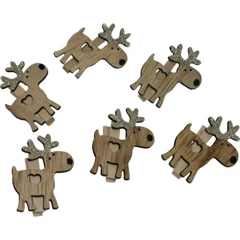 Vánoční dekorace Dřevěné kolíčky sobi se zlatými parohy 6 ks 3001808