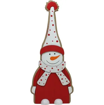 Vánoční dekorace Dřevěná dekorace sněhulák červený M 25cm 2009326
