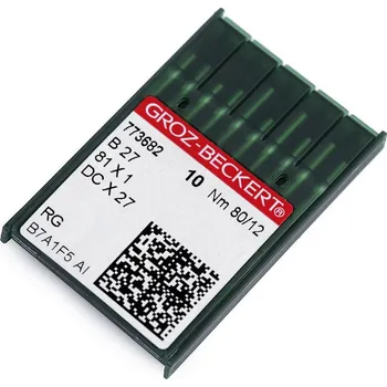 Strojové jehly Groz - Beckert B27 70; 80; 90 pro overlocky / na průmyslové šicí stroje, barva 1 (80/12) nikl
