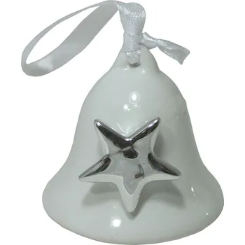 Vánoční dekorace Zvonek keramický bílý s hvězdou 5cm 3003371