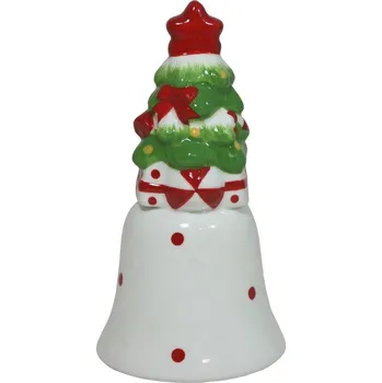 Vánoce Vánoční zvonek keramický s držátkem a stromkem 12,5cm 3003380