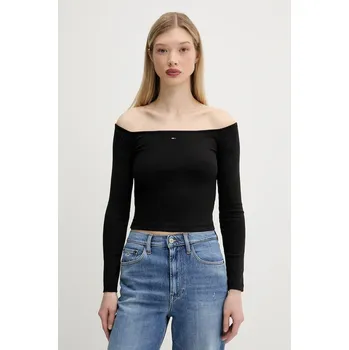 Pánské tričko Tričko s dlouhým rukávem Tommy Jeans černá barva, cold shoulder, DW0DW20919 99X, vel. S