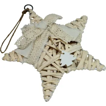 Vánoční dekorace Hvězda ratan zdobená krémová 20cm 3003343