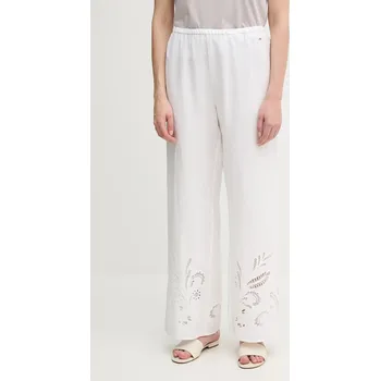 Dámské kalhoty Lněné kalhoty Tommy Hilfiger dámské, béžová barva, high waist, WW0WW44782 01X, vel. 36