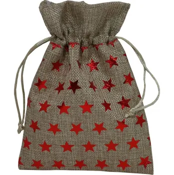 Dárková taška Dárkový sáček látkový červené hvězdy 15*20 cm 8700025