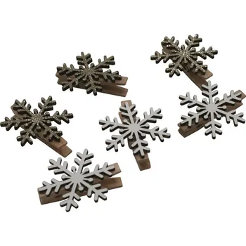 Vánoční dekorace Dřevěné kolíčky vločky 6 ks 3001801