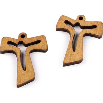 Šperk Dřevěný přívěsek křížek 30x38 mm, barva 1 přírodní stř.