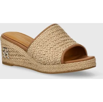Dámské pantofle Pantofle Tommy Hilfiger TH ROPE WEDGE SANDAL dámské, béžová barva, na klínku, FW0FW07927 08X, EUR 37