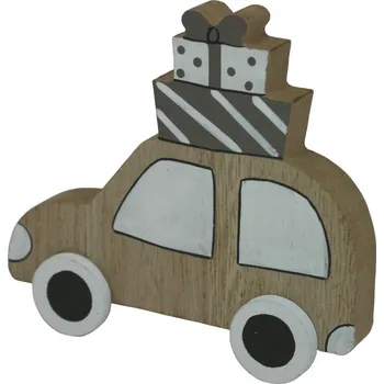 Vánoční dekorace Dekorace auto natur s dárky 12cm 2009249