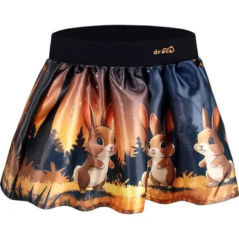 Dívčí sukně Dětská atlasová sukně - vzor 11 - tmavě modrá - králíčci 104 - 110