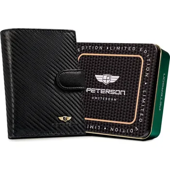 Peněženka Luxusní černá kožená peněženka se zapínáním na výšku Peterson