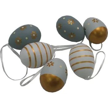 Velikonoční dekorace Vejce plastová šedo - zlatá sada 6ks/4cm 4000537