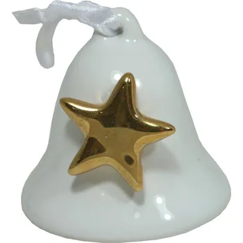 Vánoční dekorace Zvonek keramický bílý s hvězdou 5cm 3003372