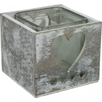 Svícen Svícen dřevo-sklo patina Srdce 9305027