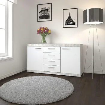 Komoda KETLIN New - komoda 2D4S lamino Beton / bílá osvětlení (Catlin -2 balíky)(UG) (K150)